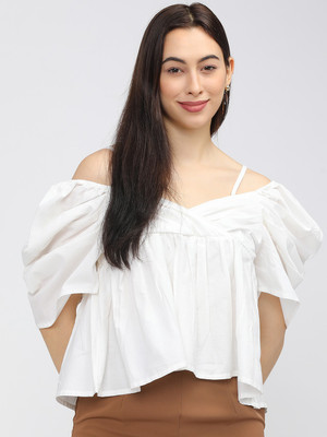 Tokyo Talkies Casual Solid Women White Top