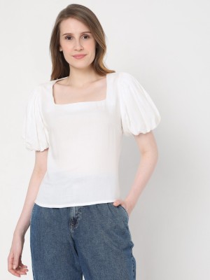 VERO MODA Casual Solid Women White Top