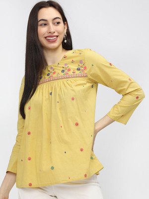 Vishudh Casual Printed Women Yellow Top