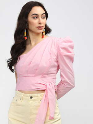 Tokyo Talkies Casual Solid Women Pink Top