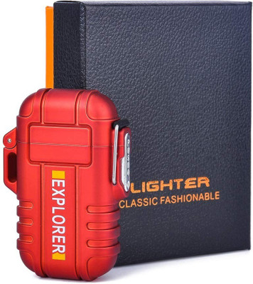 Explorer ™ Plasma Heating Coil Thunder Waterproof Flameless Lighter | Power Full Spark | USB Rechargeable Lighter | No Gas No Fuel Function | Pocket Size Cigarette Lighter, USB Cable(Red)