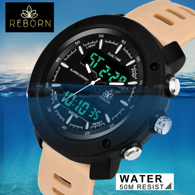 Reborn 9064 DUBLE TIME CREAM Army Green Sport Military Series Analogue Digital Military Green Waterproof Analog-Digital Watch  - For Men