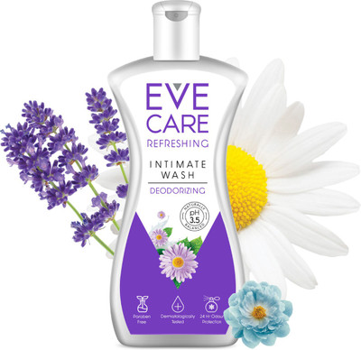 EveCare Intimate Hygiene Wash Refreshing, Gentle Cleansing and Deodorizing With Natural Ingredients, pH 3.5, Dermatologically Tested, Perfect For Daily Use Intimate Wash(90 ml, Pack of 1)