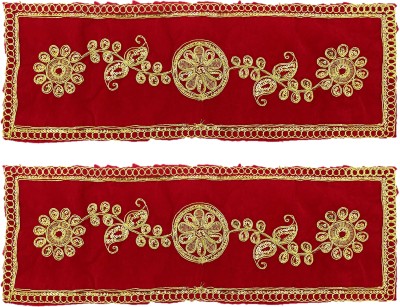 Bhakti Lehar ( 6 x 17 Inch ) Fancy Embroidered Maroon Velvet Pooja Aasan Cloth for God Mandir Altar Cloth(Pack of 2)