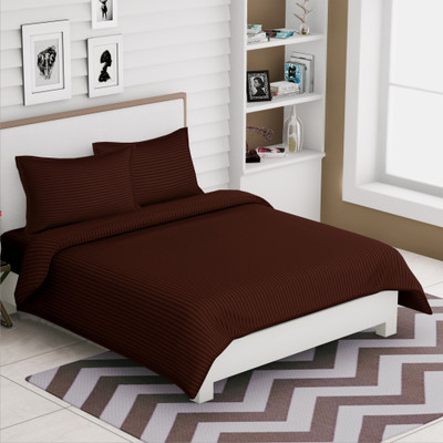 TUNDWAL'S 210 TC Polycotton Single Striped Flat Bedsheet(Pack of 1, Light Brown)