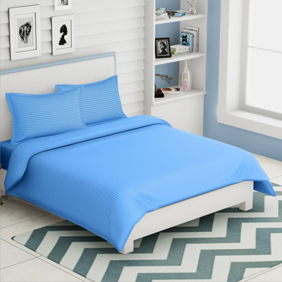 TUNDWAL'S 210 TC Polycotton Single Striped Flat Bedsheet(Pack of 1, Sky Blue)