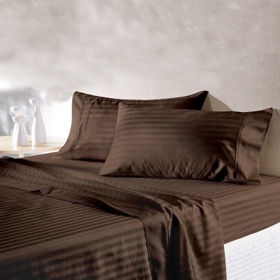 Bharat Textiles 270 TC Microfiber Double Striped Flat Bedsheet(Pack of 1, Brown)
