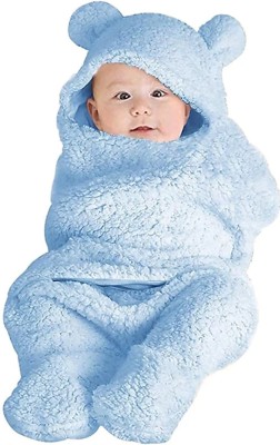 BRANDONN Solid Crib Hooded Baby Blanket for  Mild Winter(Microfiber, Sky Blue)