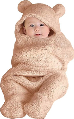 BRANDONN Solid Crib Hooded Baby Blanket for  Mild Winter(Microfiber, Camel)