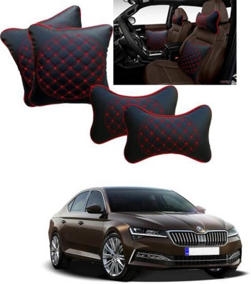 RONISH Black, Red Leatherite Car Pillow Cushion for Skoda(Square, Pack of 4)