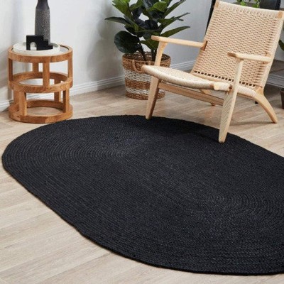 Rukshana Black Jute Carpet(2 ft,  X 6 ft, Oval)