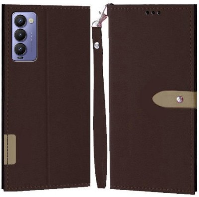 YAYAVAR Flip Cover for Tecno Camon 18(Brown, Grip Case, Pack of: 1)