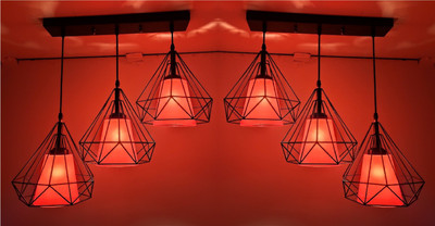 PR Prashant PR_Rod-3_light-Diamond-200-Red-PO2 Pendants Ceiling Lamp(Black)