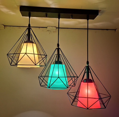PR Prashant PR_Rod-3_light-Diamond-200-Yellow-Green-Red Pendants Ceiling Lamp(Black)
