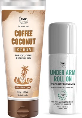 TNW - The Natural Wash Under Arm Roll On and Coffee Coconut Scrub | Chemical-Free Personal Care Combo(2 Items in the set)