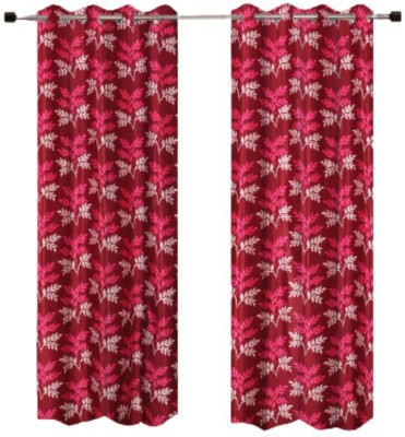 E-Retailer 274 cm (9 ft) Polyester Semi Transparent Long Door Curtain (Pack Of 2)(Floral, Maroon)