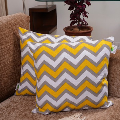 HOMEMONDE Geometric Cushions Cover(Pack of 2, 30 cm*30 cm, Yellow, Grey)