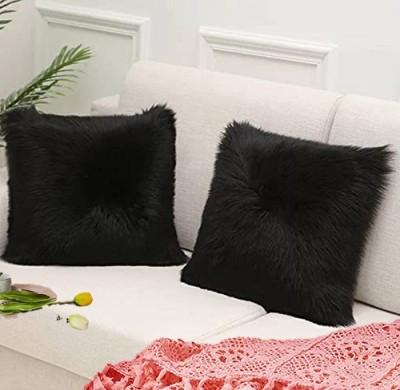 PICKKART Fur Cushions Cover(Pack of 2, 30 cm*30 cm, Black)