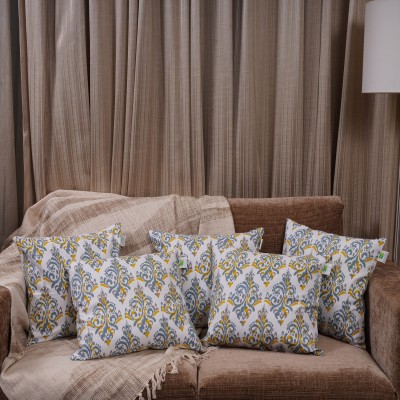 HOMEMONDE Damask Cushions Cover(Pack of 5, 30 cm*30 cm, Yellow, Light Blue)