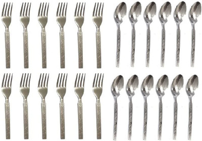 mega shine 24 pcs Steel Cutlery Set/Dinner /Spoon & Forks (Set of 12 Spoon & 12 Forks) Stainless Steel Table Spoon Set(Pack of 24)