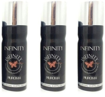 NUROMA Infinity Pour Femme Deodorant pack of 03 Body Spray  -  For Men & Women(600 ml, Pack of 3)