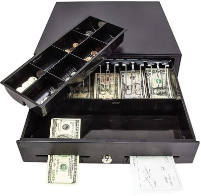 DRMS STORE 13 Compartments Metal Cash Box(Black)