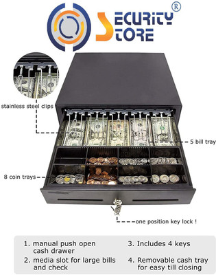 Security Store 13 Compartments METAL CASH DRAWER(Black)