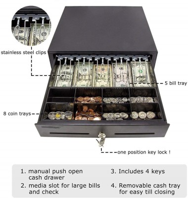 KK MART Metal Cash Drawer 13 Compartment 5Bills /8 Coins Slots Cash Box(13 Compartments)