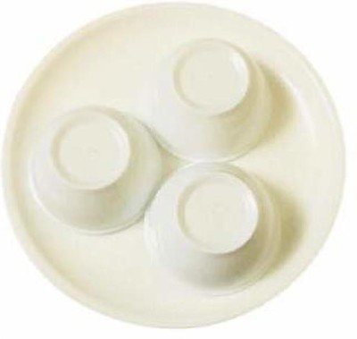 Kanha Pack of 9 Plastic Break Resistant, Ultra Lights Set 3 Plate ||6 Veg Bowls (Plate Size:- 11 Inch) Dinner Set(White, Microwave Safe)