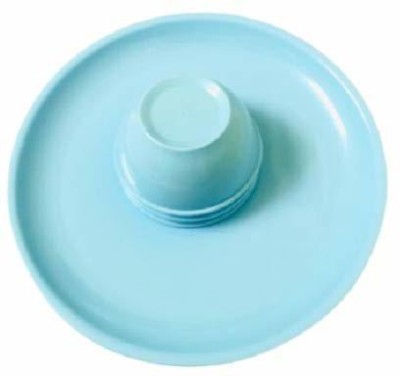 Kanha Pack of 8 Plastic Unbreakable Round Dinner Plates and Bowls Set (4 Plates & 4 Bowls)- Aqua Blue Dinner Set(Multicolor, Microwave Safe)