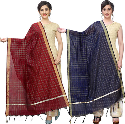 Sekmany Poly Chanderi Checkered Women Dupatta