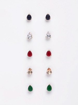 ZENEME Gold-Plated Tear Drop Shaped Multi Colour Stud Fashion Cubic Zirconia Brass Stud Earring