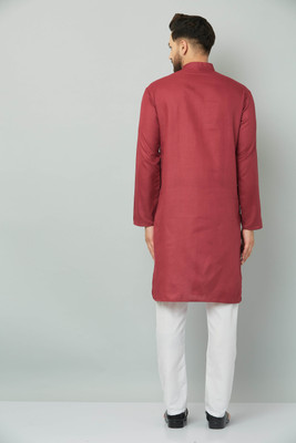 BENSTITCH Men Printed Trail Cut Kurta(Maroon)