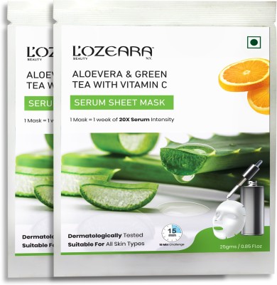 LOZEARA BEAUTY N.Y Aloevera & Green Tea Serum Face Sheet Mask with Vitamin C - Set of 2(50 g)