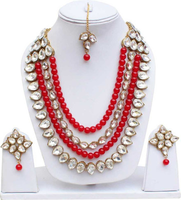 White pearl Alloy Gold-plated Red, White Jewellery Set(Pack of 1)