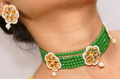 RR Jeweller Brass Gold-plated Green Jewellery Set(Pack of 1)