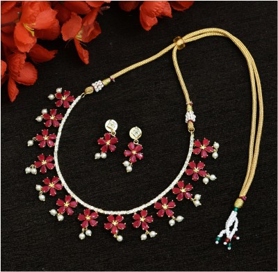 Eivri Brass Gold-plated Ruby Red Jewellery Set(Pack of 1)