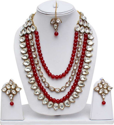 CATALYST Mother of Pearl Brass Maroon Jewellery Set(Pack of 1)