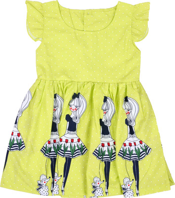 rayie collection Girls Midi/Knee Length Party Dress(Green, Short Sleeve)