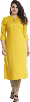 Modern Attire Women Solid Straight Kurta(Yellow)