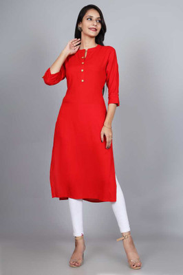 MOUYAL ART Women Solid Straight Kurta(Red)