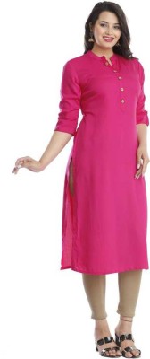 MOUYAL ART Women Solid Straight Kurta(Pink)