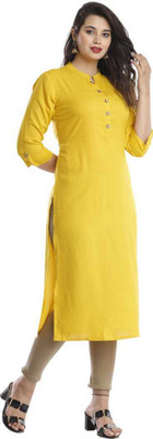 MOUYAL ART Women Solid Straight Kurta(Yellow)