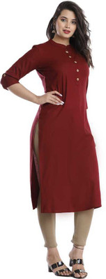MOUYAL ART Women Solid Straight Kurta(Maroon)