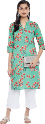 Rangmanch by Pantaloons Women Printed Straight Kurta(Green)