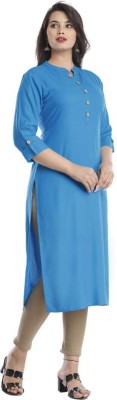 radha fashion Women Solid Straight Kurta(Light Blue)