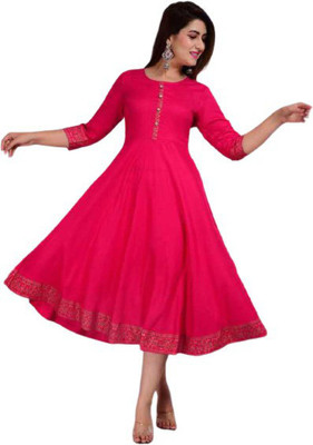 LF Fashion Women Solid Flared Kurta(Pink)