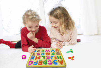 ARVANA Wooden Capital Alphabet Puzzle Board Educational Blocks Puzzle Baby brain tester(Brown, Multicolor)