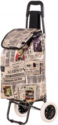 BUCKETLIST Foldable Shopping Trolly Bag(NEWSPAPER PRINT) Luggage Bag with Wheel Luggage Trolley(Foldable)