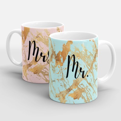 Sublikraft Mr And Mrs Printed Ceramic Coffee Mug(330 ml, Pack of 2)